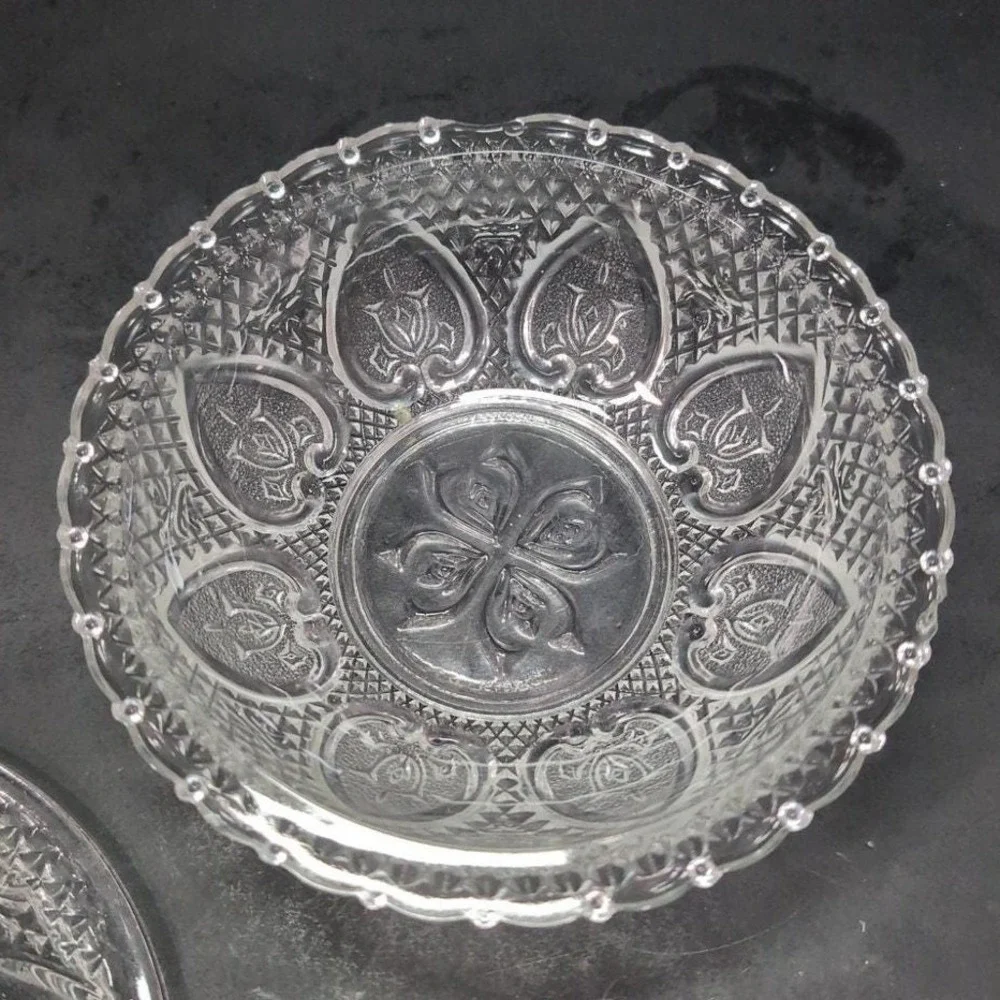Pasari Indonesia Lidded Candy Dish, Hearts &‎ Flowers Pattern, Pressed Glass Jar
